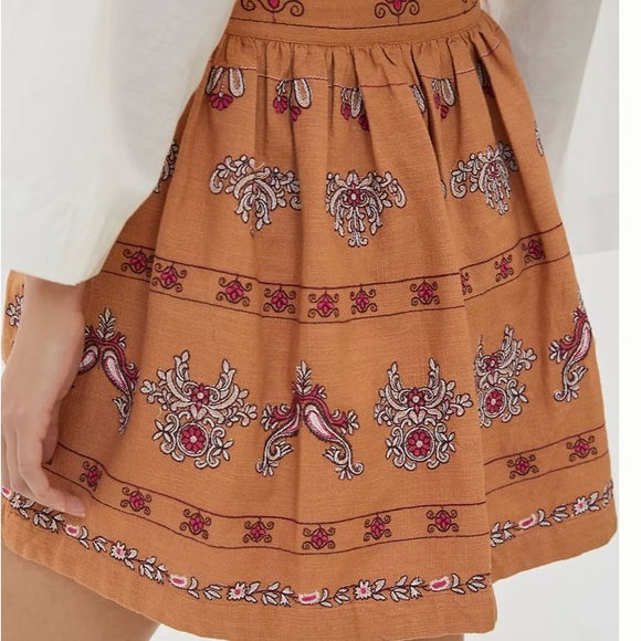 Anthropologie - Meghan Wrap Embroidered Belted Orange Mini Skirt BNWT - M 10/12 - Picture 3 of 4